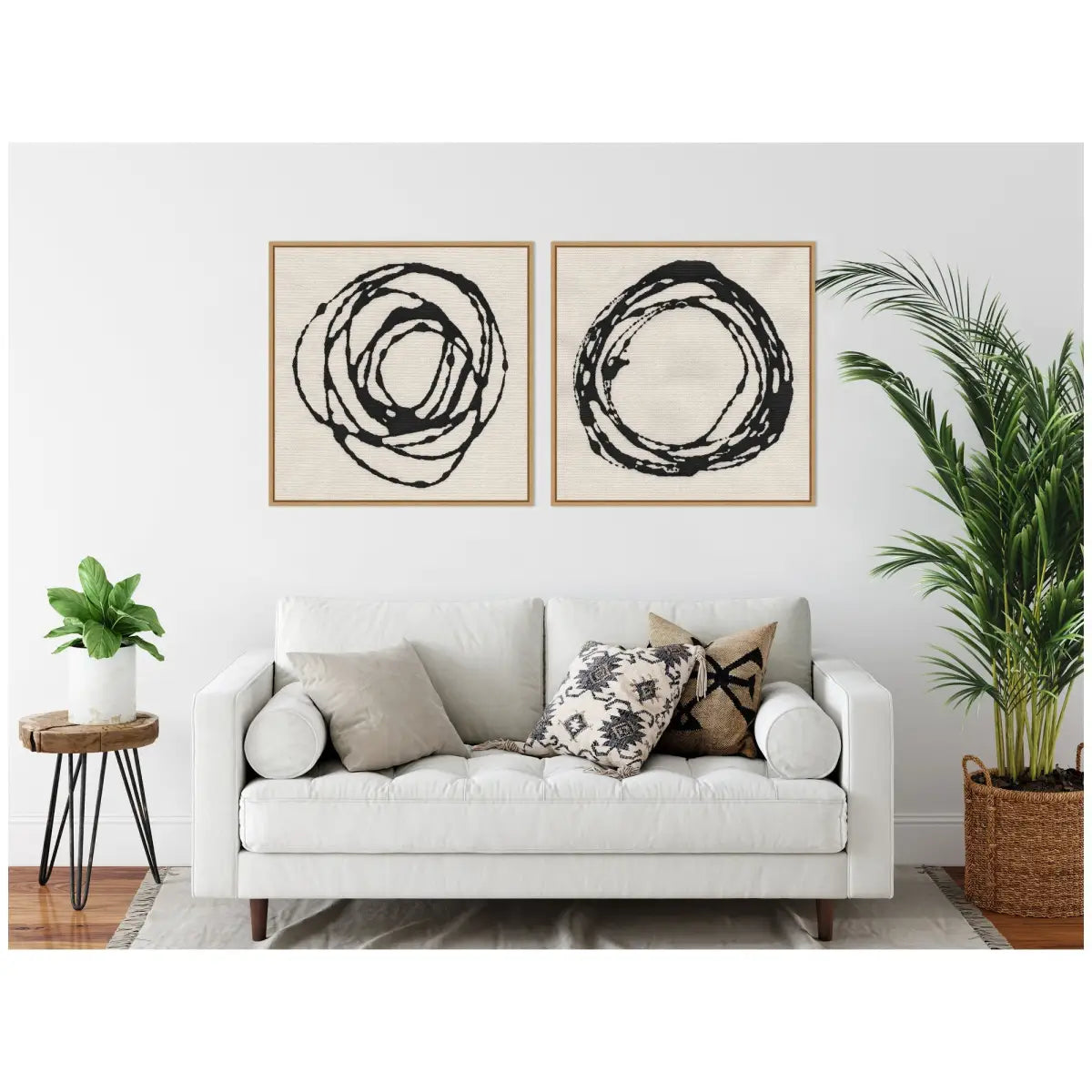 Flowing Circle Abstracts - Framed Canvas Art - Set of 2 - kateandlaurel