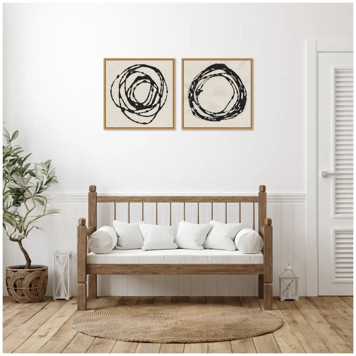 Flowing Circle Abstracts - Framed Canvas Art - Set of 2 - kateandlaurel