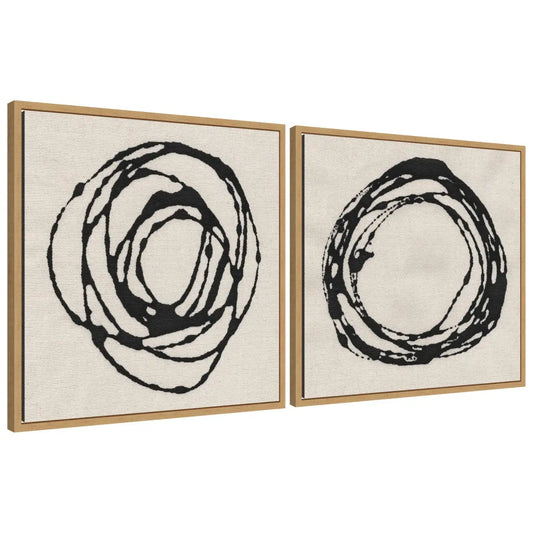 Flowing Circle Abstracts - Framed Canvas Art - Set of 2 - 2 Piece 22x22 - kateandlaurel