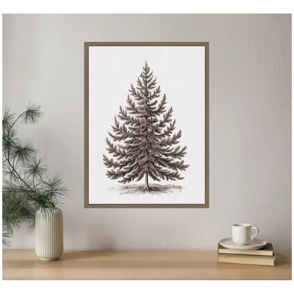 Vintage Evergreen Fir Tree Illustration - Framed Canvas - kateandlaurel