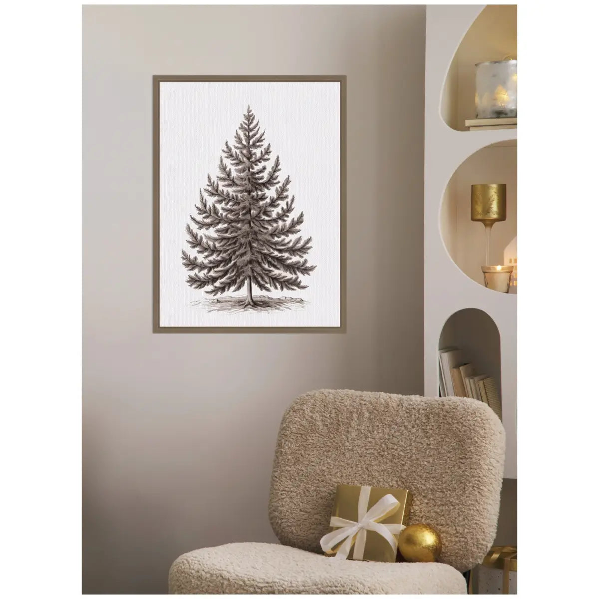 Vintage Evergreen Fir Tree Illustration - Framed Canvas - kateandlaurel