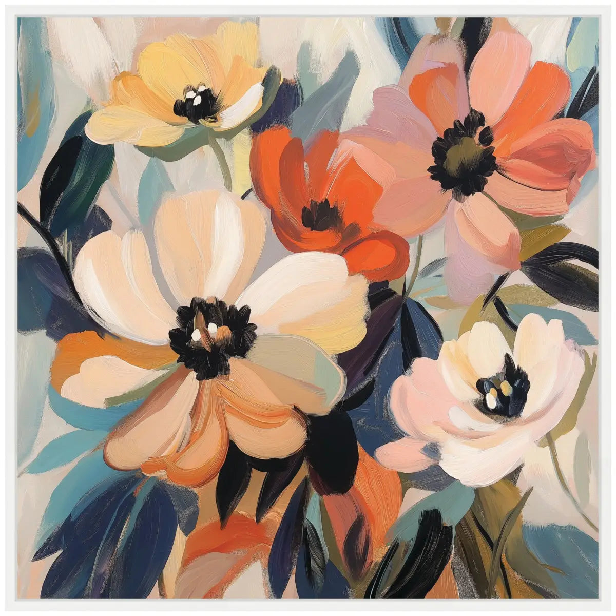 Framed Canvas Art - Garden Bloom Abstract Bouquet III - kateandlaurel