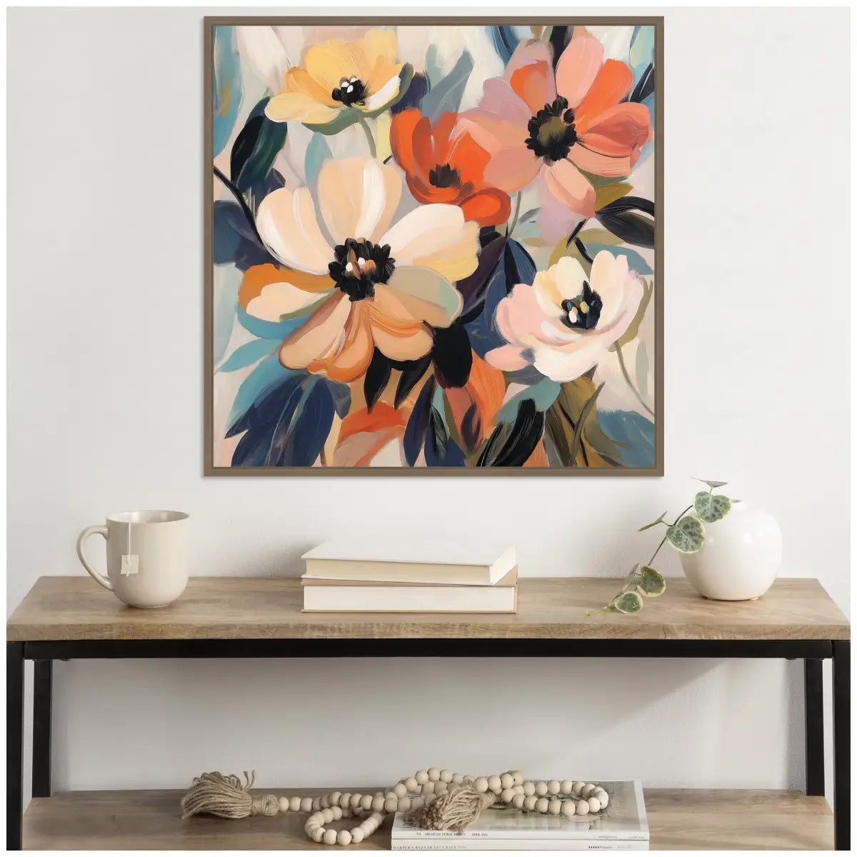 Framed Canvas Art - Garden Bloom Abstract Bouquet III - kateandlaurel