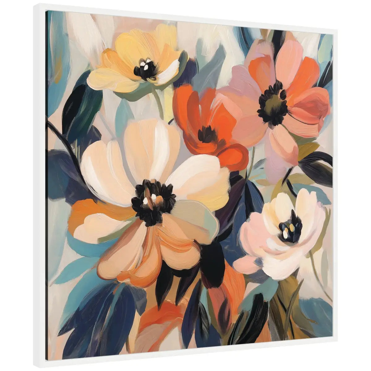 Framed Canvas Art - Garden Bloom Abstract Bouquet III - White - kateandlaurel