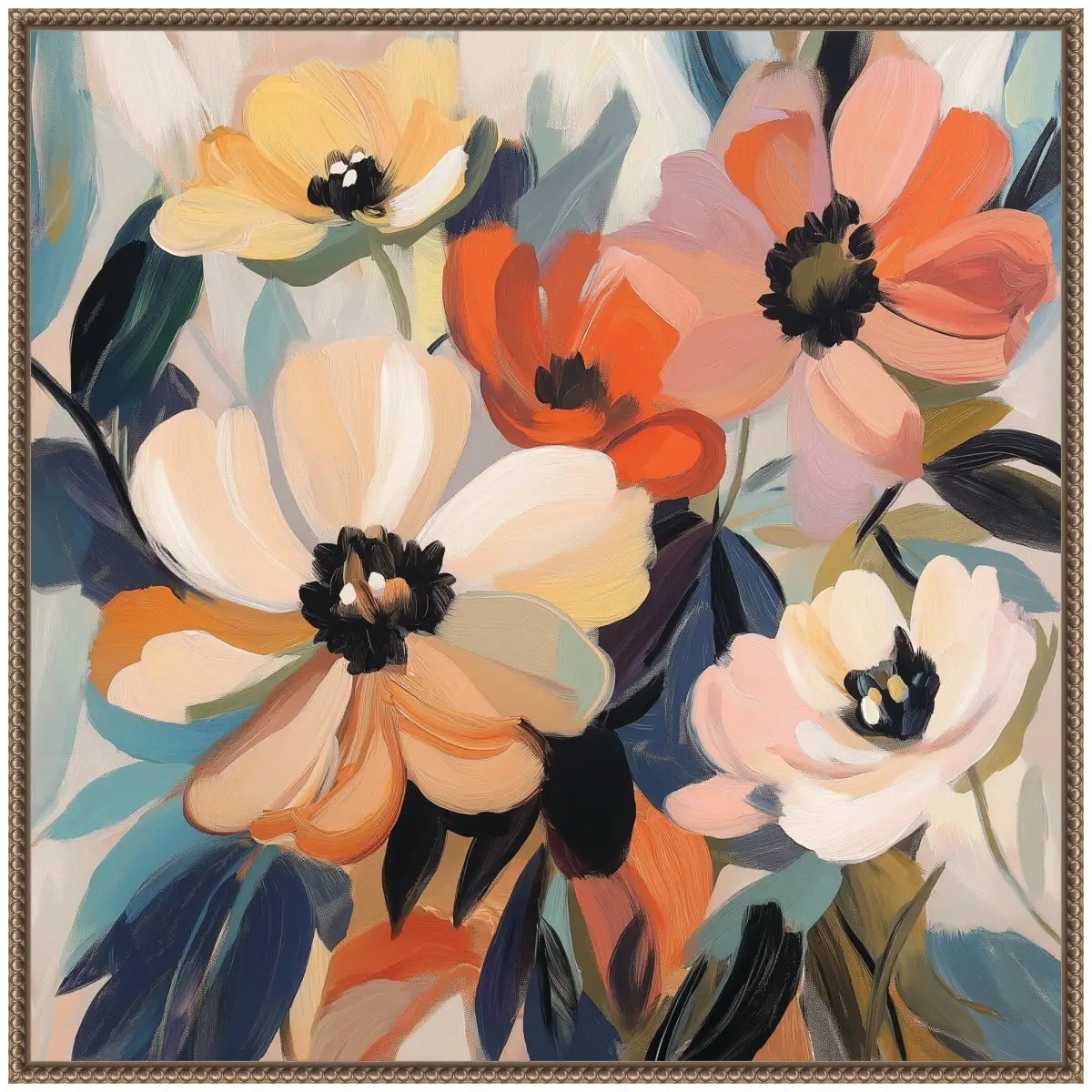 Framed Canvas Art - Garden Bloom Abstract Bouquet III - kateandlaurel