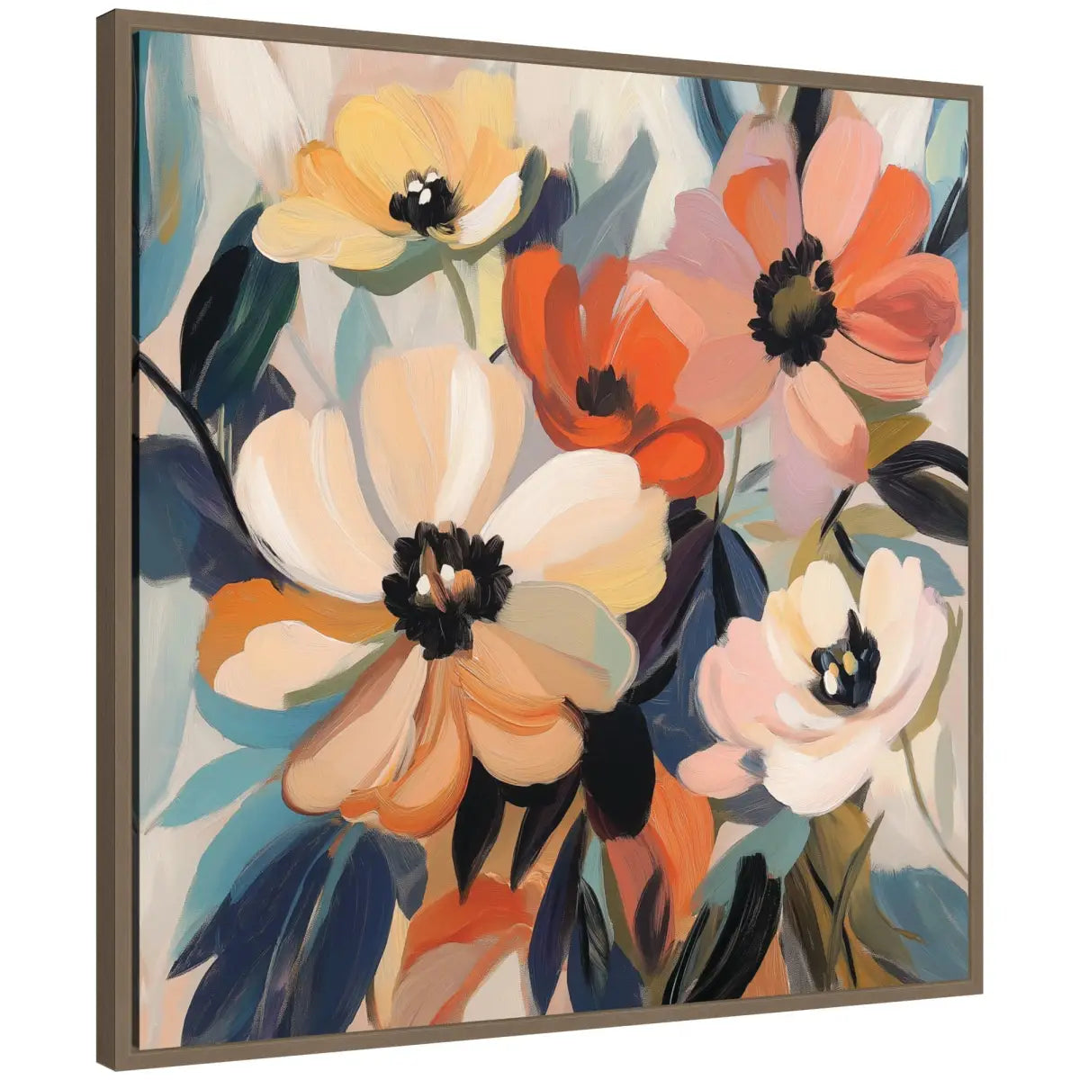 Framed Canvas Art - Garden Bloom Abstract Bouquet III - Gold - kateandlaurel
