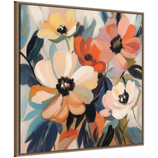 Framed Canvas Art - Garden Bloom Abstract Bouquet III - Beaded Gold - kateandlaurel