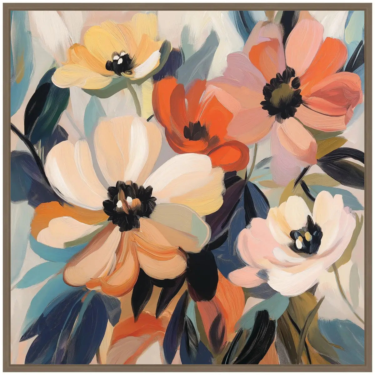 Framed Canvas Art - Garden Bloom Abstract Bouquet III - kateandlaurel