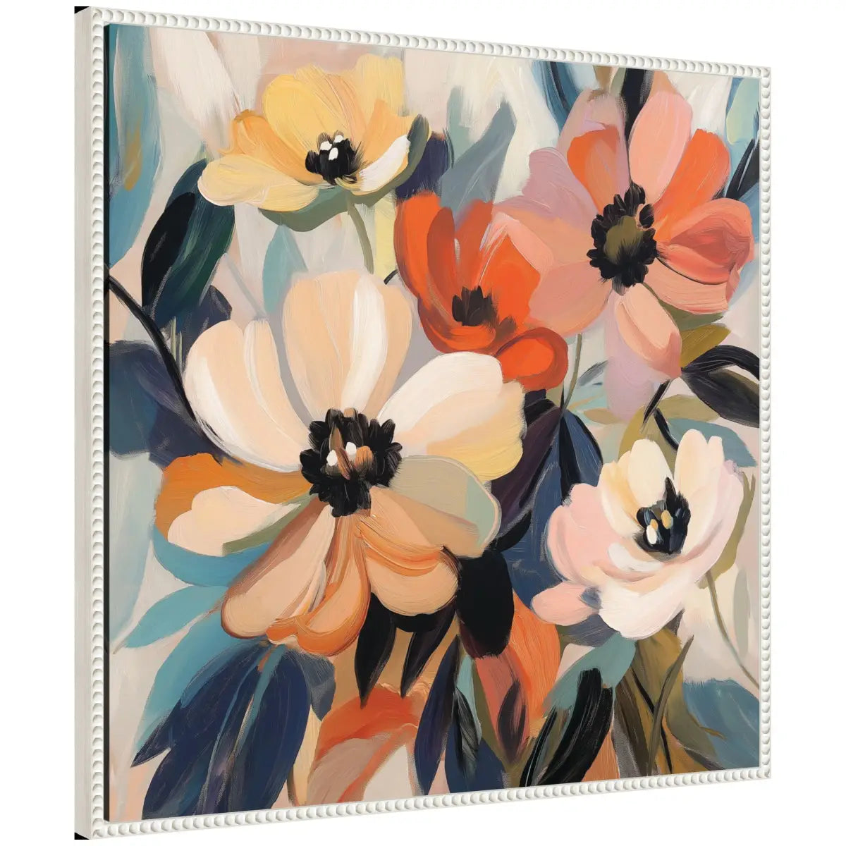 Framed Canvas Art - Garden Bloom Abstract Bouquet III - Beaded White - kateandlaurel