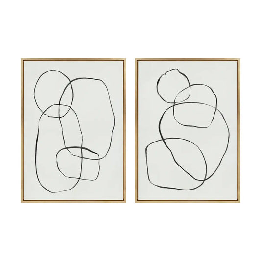 Canvas Art Print Set of 2 - Going in Circles Textured - Bright Gold / 2 Piece Set 28x38 - kateandlaurel