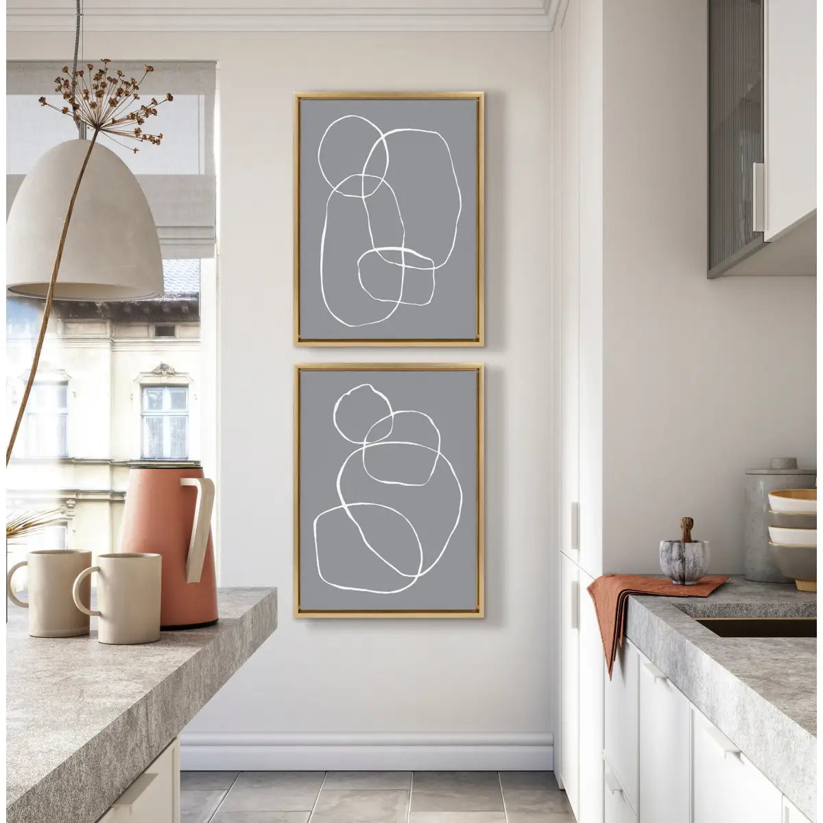 Canvas Art Print Set of 2 - Gray Going in Circles - kateandlaurel