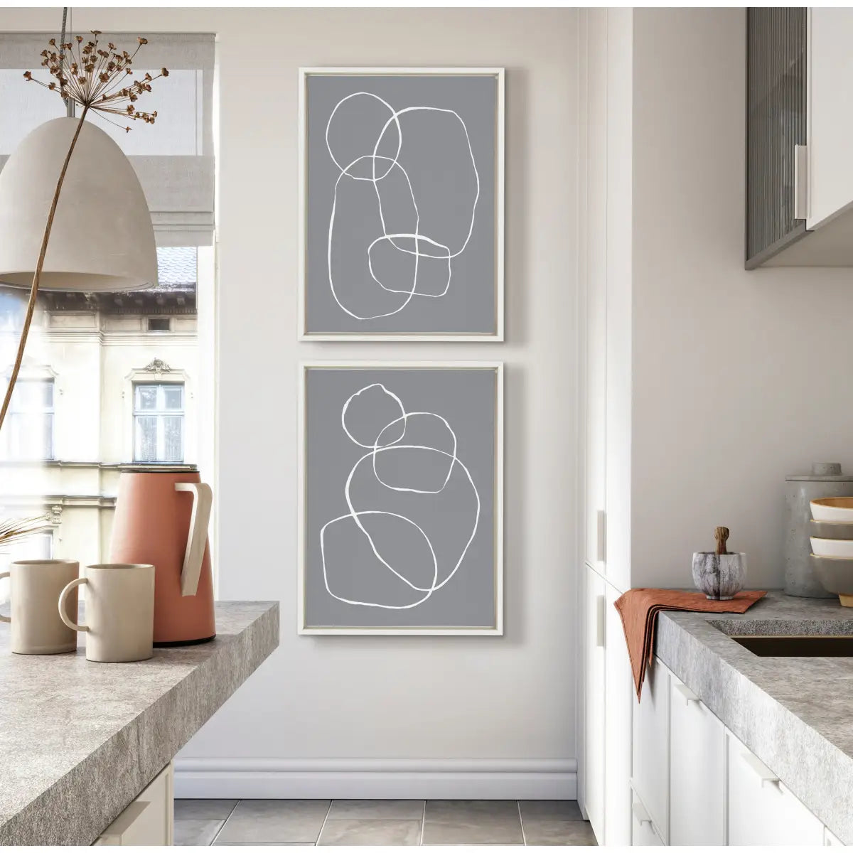 Canvas Art Print Set of 2 - Gray Going in Circles - kateandlaurel