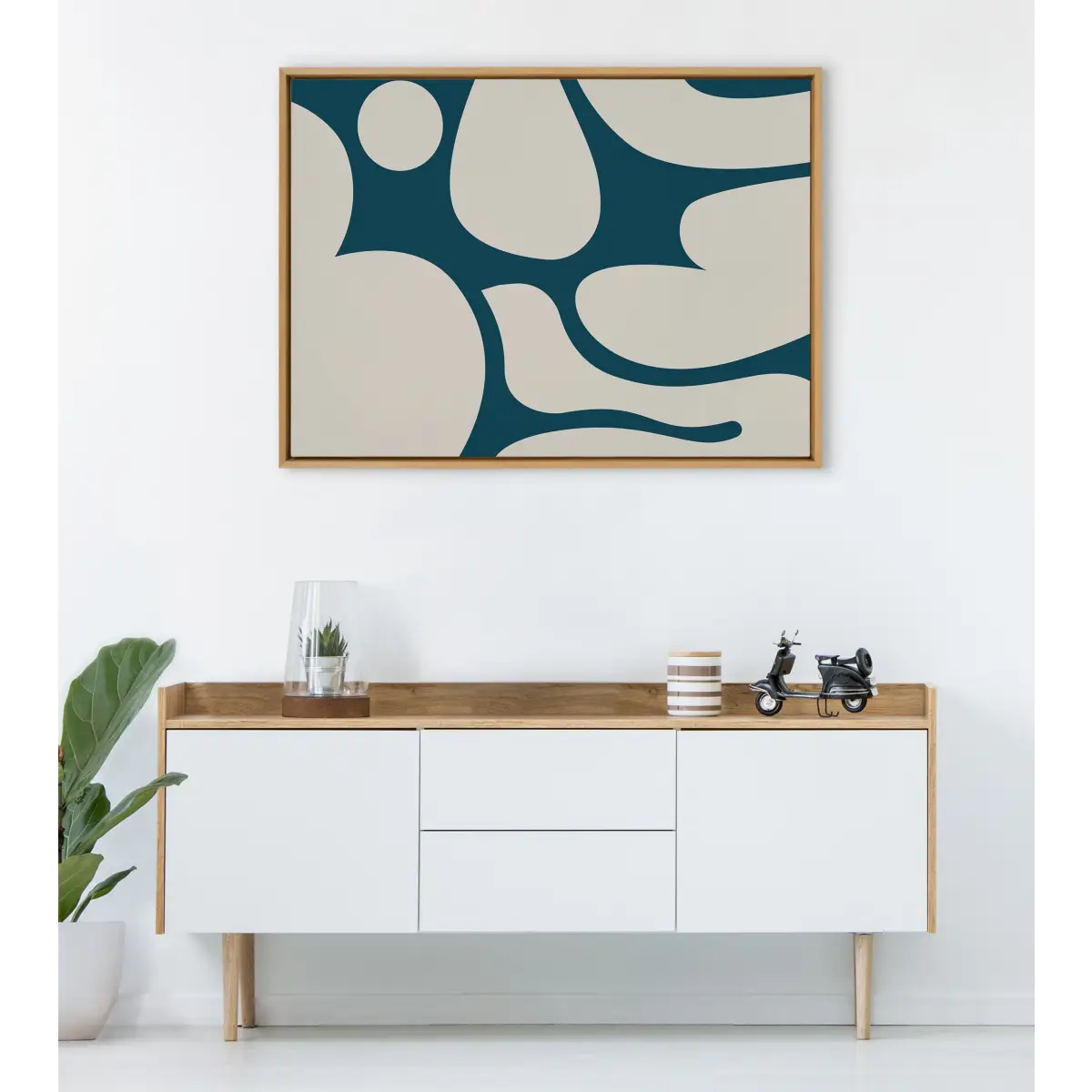 Happy Abstract Dark Green Teal and Tan Framed Canvas - kateandlaurel