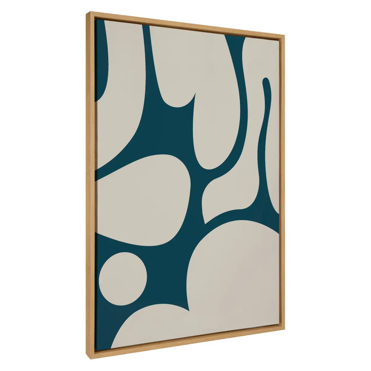 Happy Abstract Dark Green Teal and Tan Framed Canvas - Natural / 31.5x41.5 - kateandlaurel