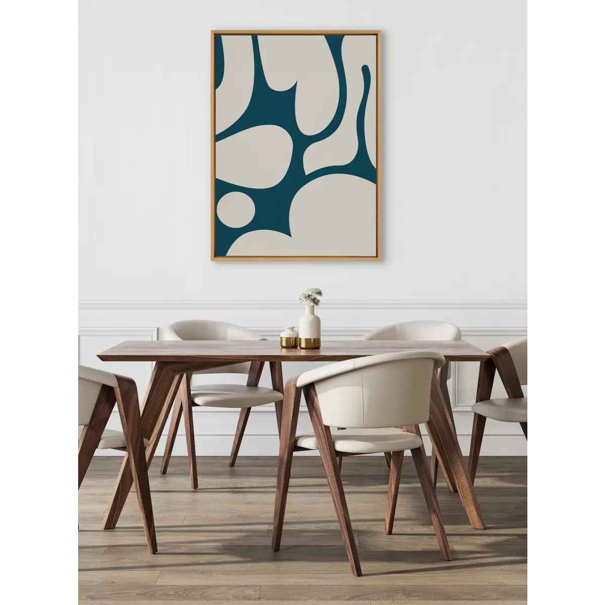 Happy Abstract Dark Green Teal and Tan Framed Canvas - kateandlaurel