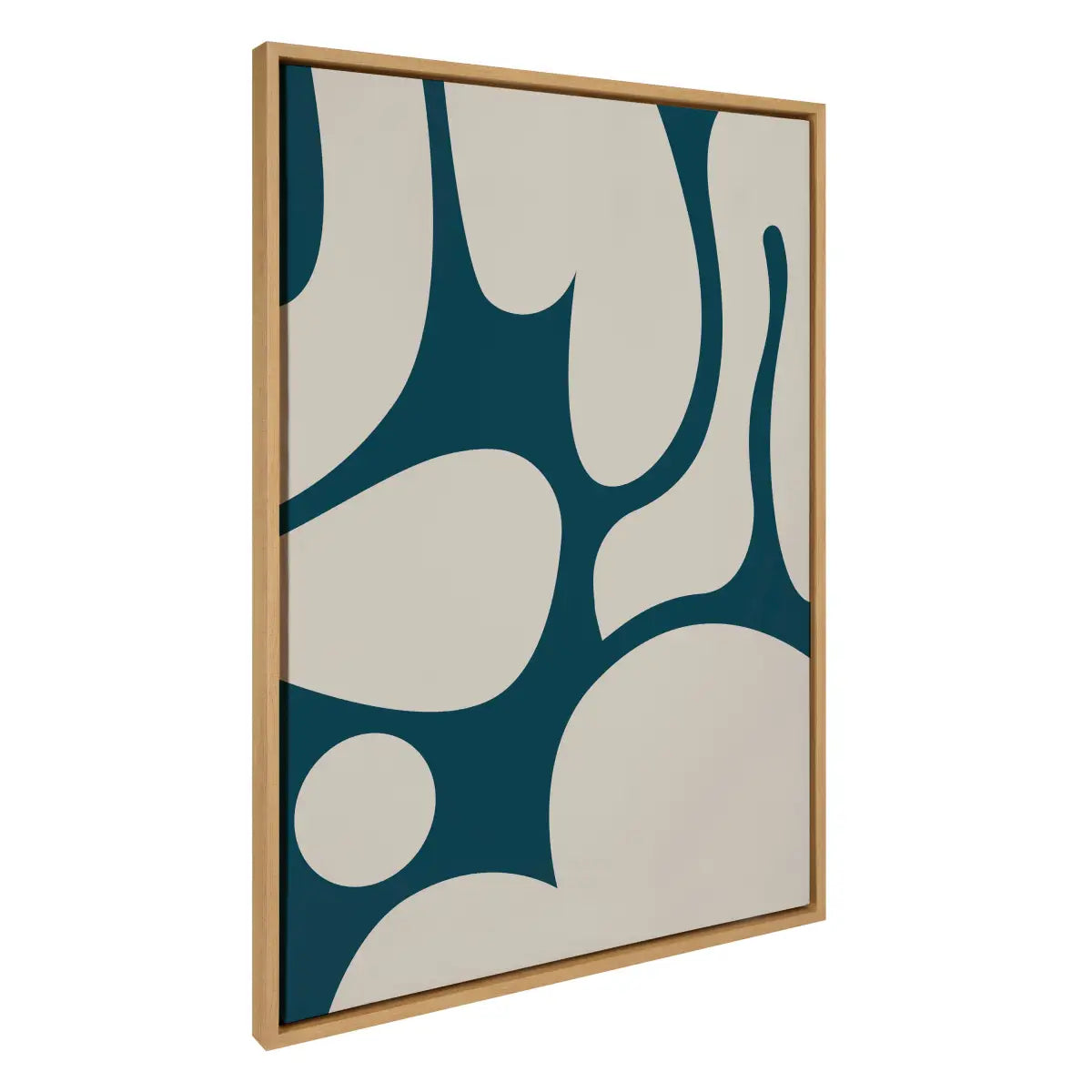 Happy Abstract Dark Green Teal and Tan Framed Canvas - Natural / 28x38 - kateandlaurel