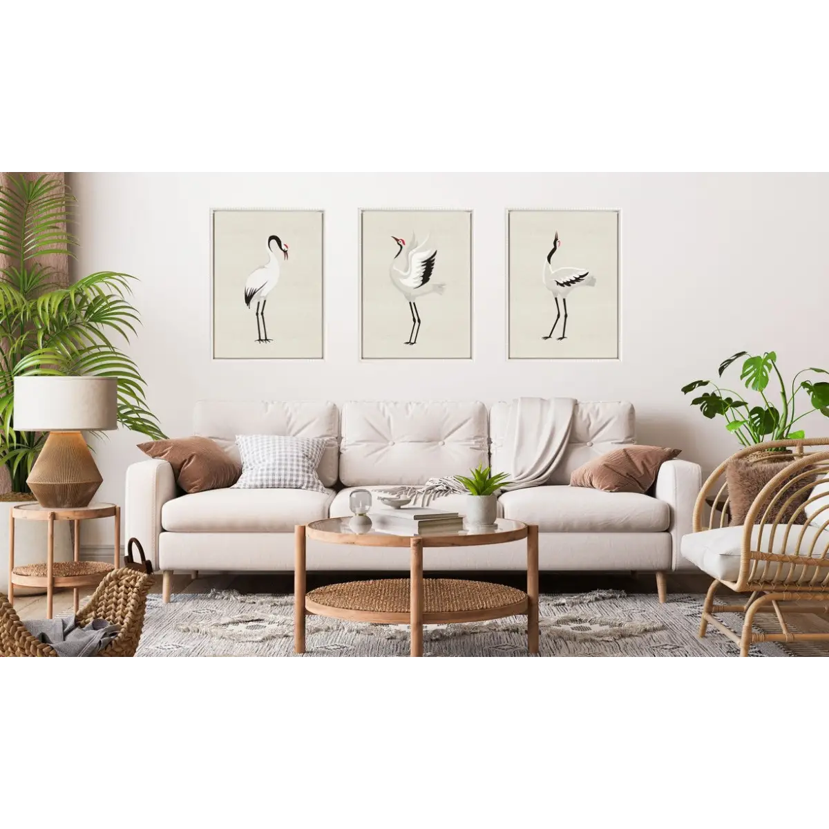 Japanese Crane Bird with Red Crown Framed Canvas Art - Set of 3 - kateandlaurel