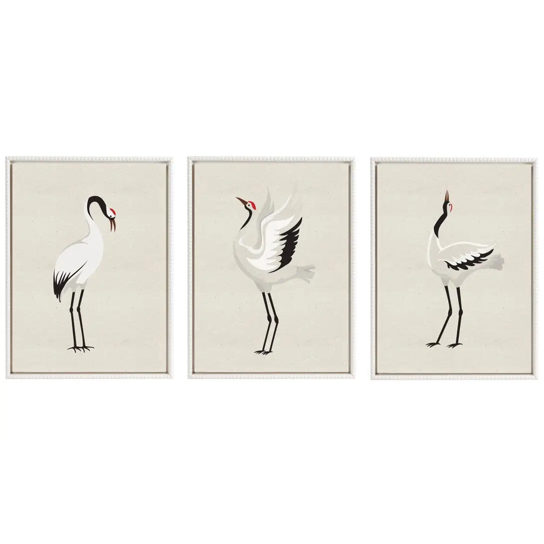 Japanese Crane Bird with Red Crown Framed Canvas Art - Set of 3 - kateandlaurel