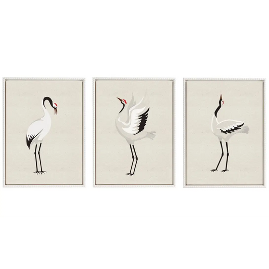 Japanese Crane Bird with Red Crown Framed Canvas Art - Set of 3 - kateandlaurel