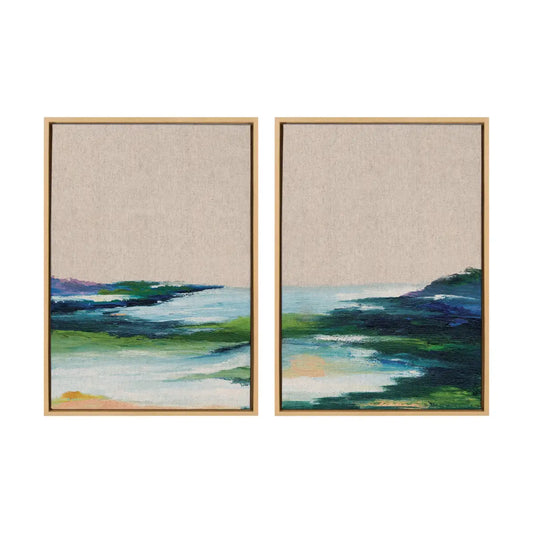 Canvas Art Print Set of 2 - Lake Huron I and II Neutral Linen - Natural / 2 Piece Set 23x33 - kateandlaurel
