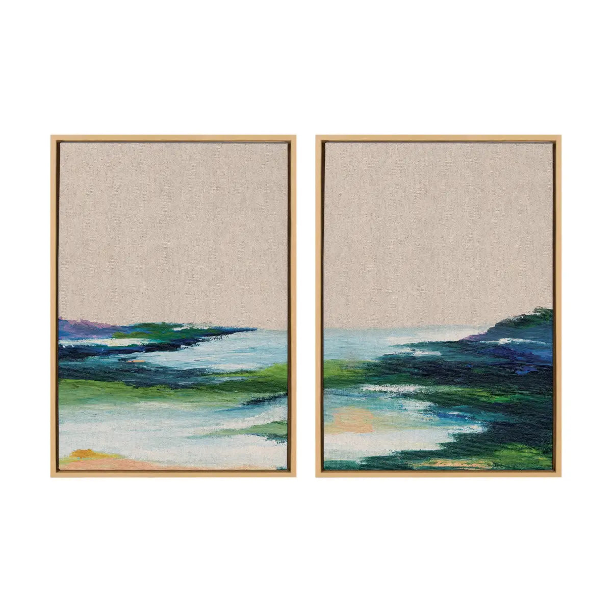 Canvas Art Print Set of 2 - Lake Huron I and II Neutral Linen - Natural / 2 Piece Set 18x24 - kateandlaurel