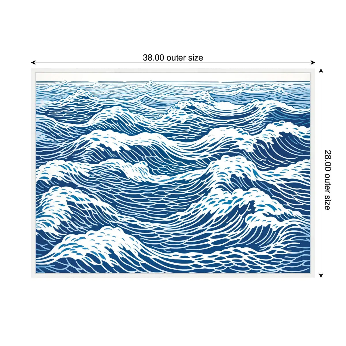 Linocut Abstract Waves Blue and White Framed Canvas - kateandlaurel