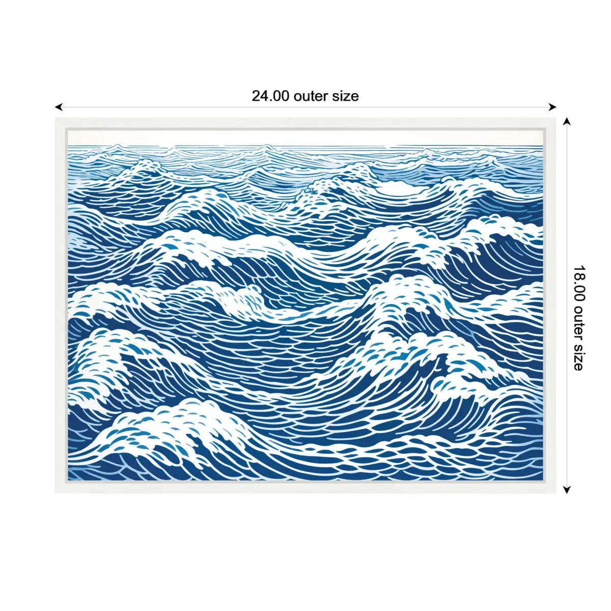 Linocut Abstract Waves Blue and White Framed Canvas - kateandlaurel