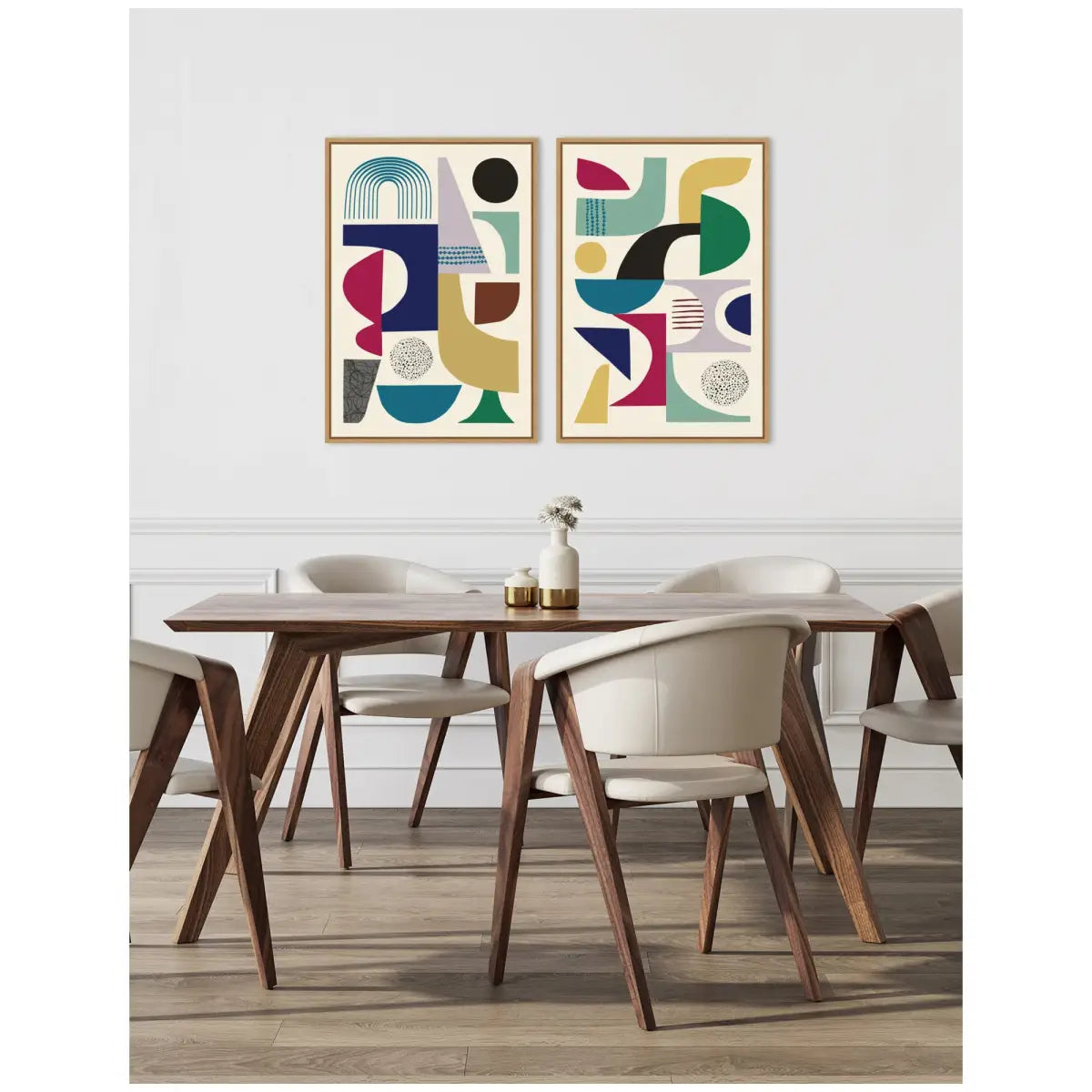 Canvas Art Print Set of 2 - MCM Retro Abstract Pattern Rainbow - kateandlaurel