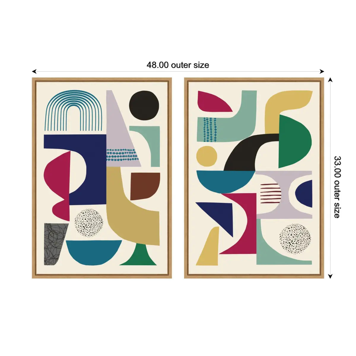 Canvas Art Print Set of 2 - MCM Retro Abstract Pattern Rainbow - kateandlaurel