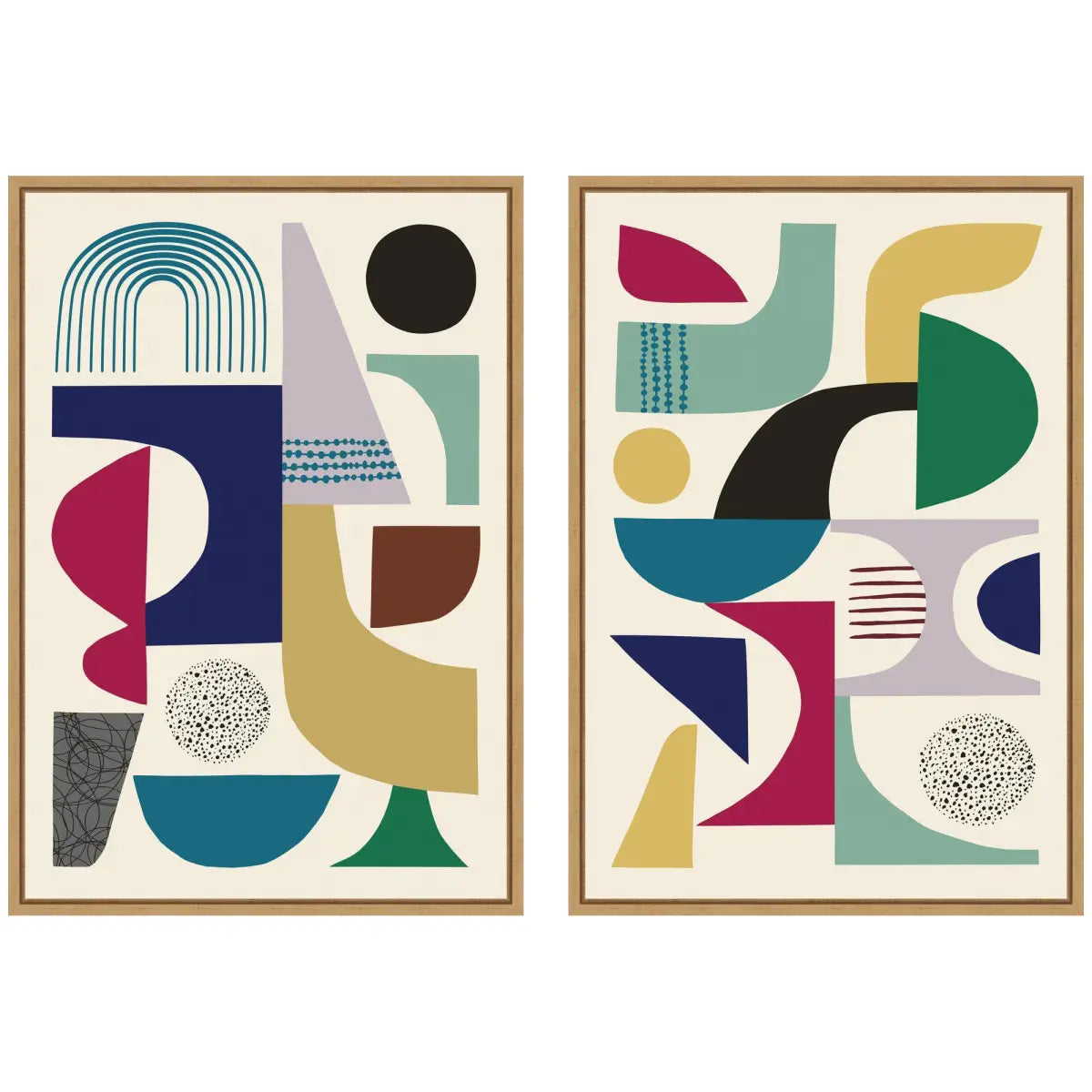 Canvas Art Print Set of 2 - MCM Retro Abstract Pattern Rainbow - kateandlaurel