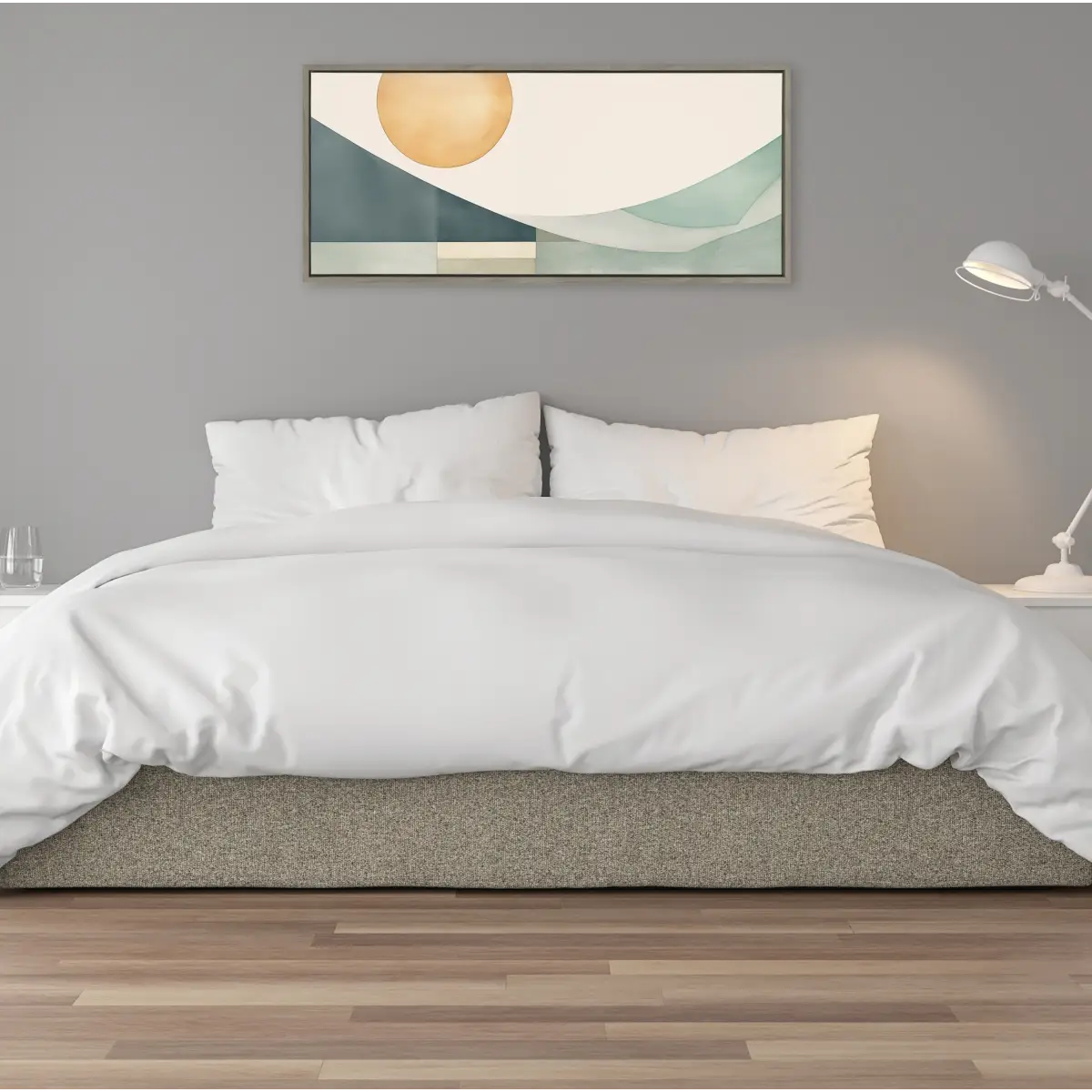 Framed Canvas - Mid Century Modern Abstract Geometric Coastal Landscape - kateandlaurel