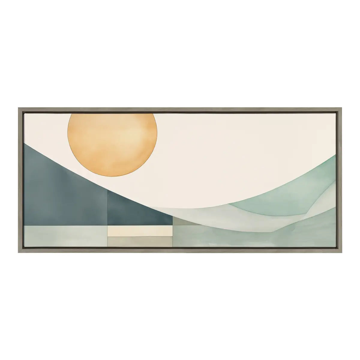 Framed Canvas - Mid Century Modern Abstract Geometric Coastal Landscape - kateandlaurel