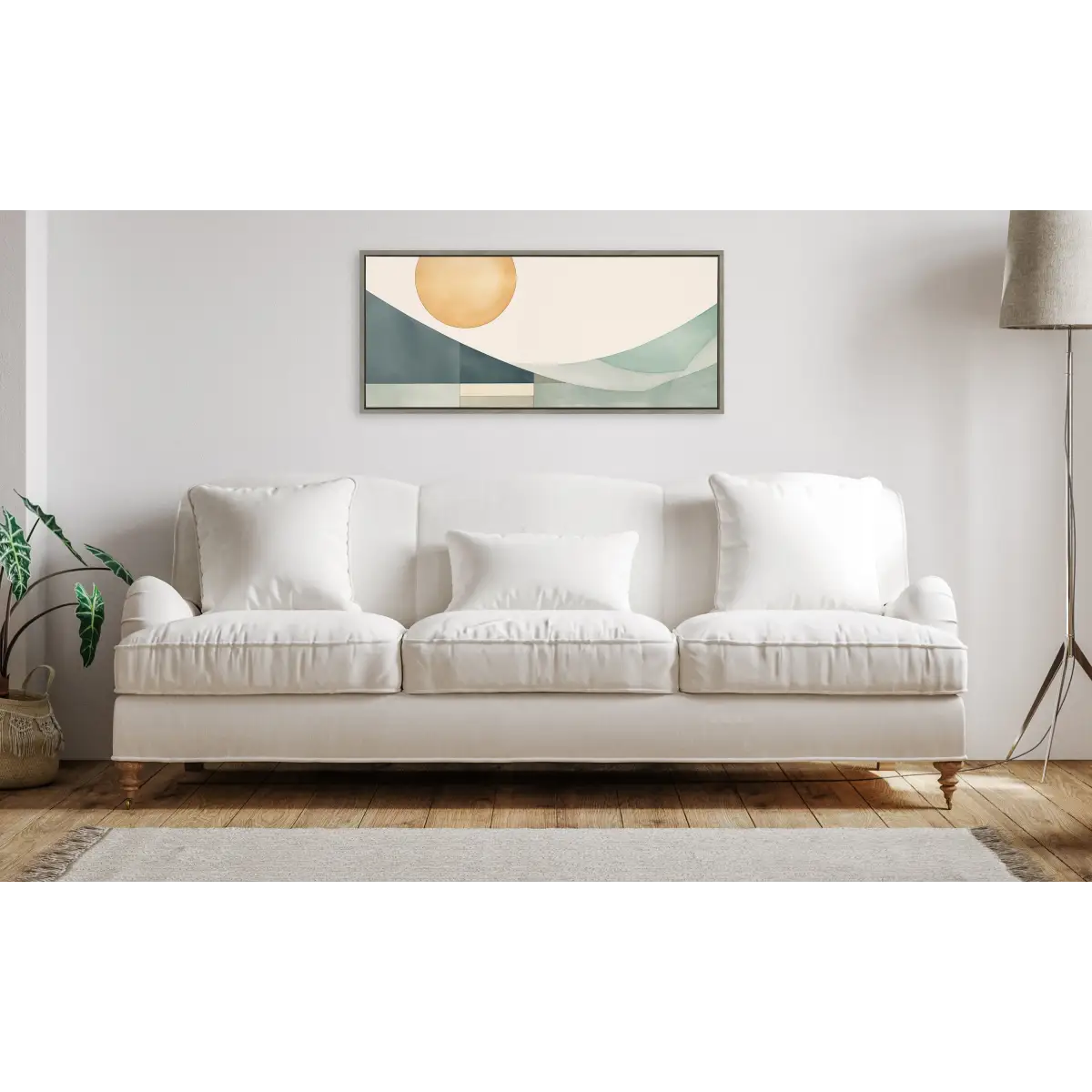 Framed Canvas - Mid Century Modern Abstract Geometric Coastal Landscape - kateandlaurel