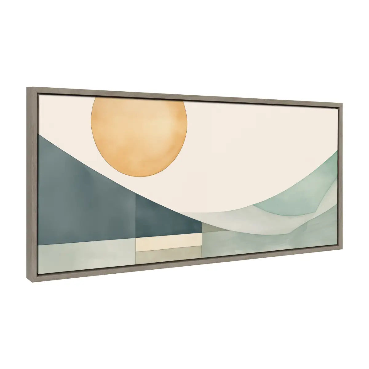 Framed Canvas - Mid Century Modern Abstract Geometric Coastal Landscape - Gray / 18x40 - kateandlaurel