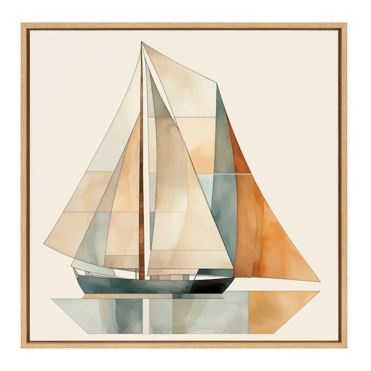 Framed Canvas Art - Mid Century Modern Geometric Sailboat - kateandlaurel