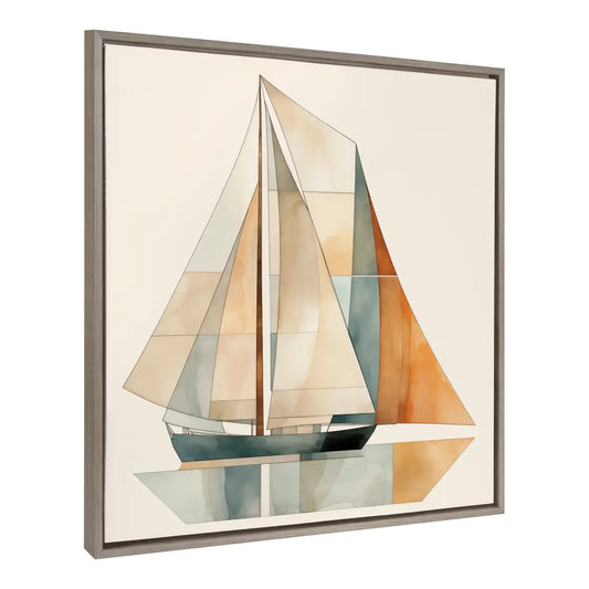 Framed Canvas Art - Mid Century Modern Geometric Sailboat - Gray / 30x30 - kateandlaurel