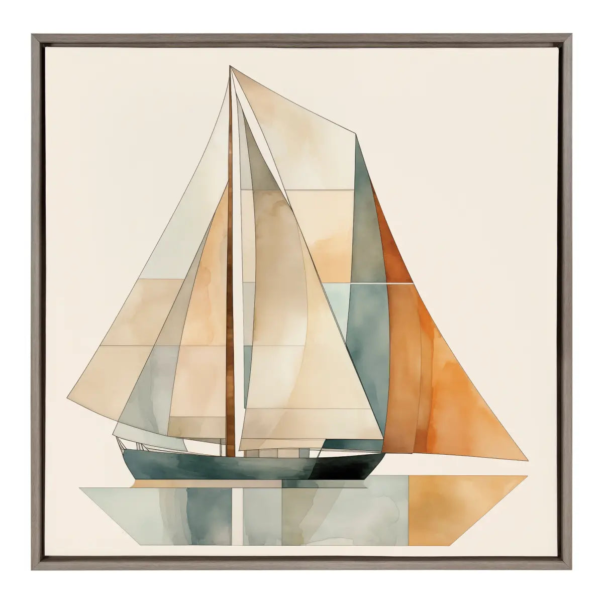Framed Canvas Art - Mid Century Modern Geometric Sailboat - kateandlaurel
