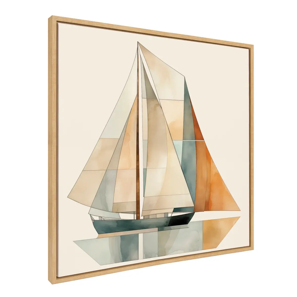 Framed Canvas Art - Mid Century Modern Geometric Sailboat - Natural / 30x30 - kateandlaurel