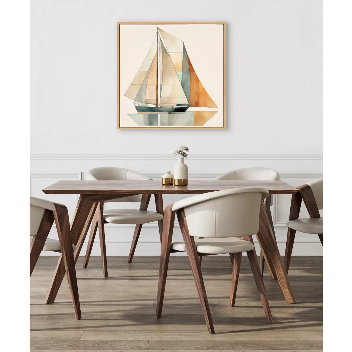 Framed Canvas Art - Mid Century Modern Geometric Sailboat - kateandlaurel