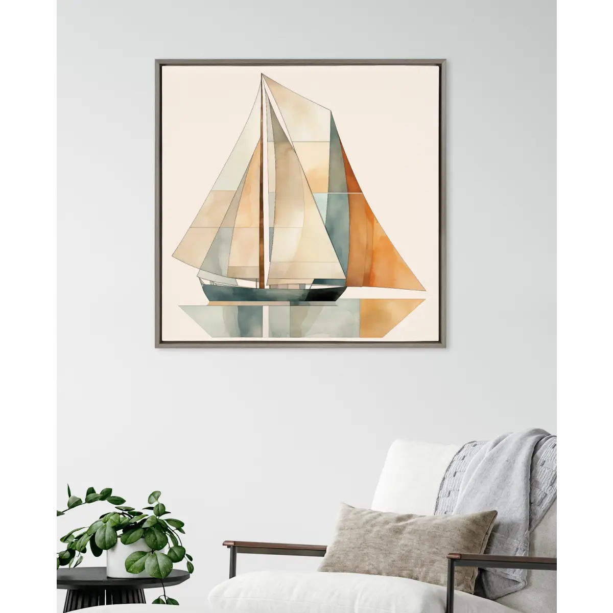 Framed Canvas Art - Mid Century Modern Geometric Sailboat - kateandlaurel