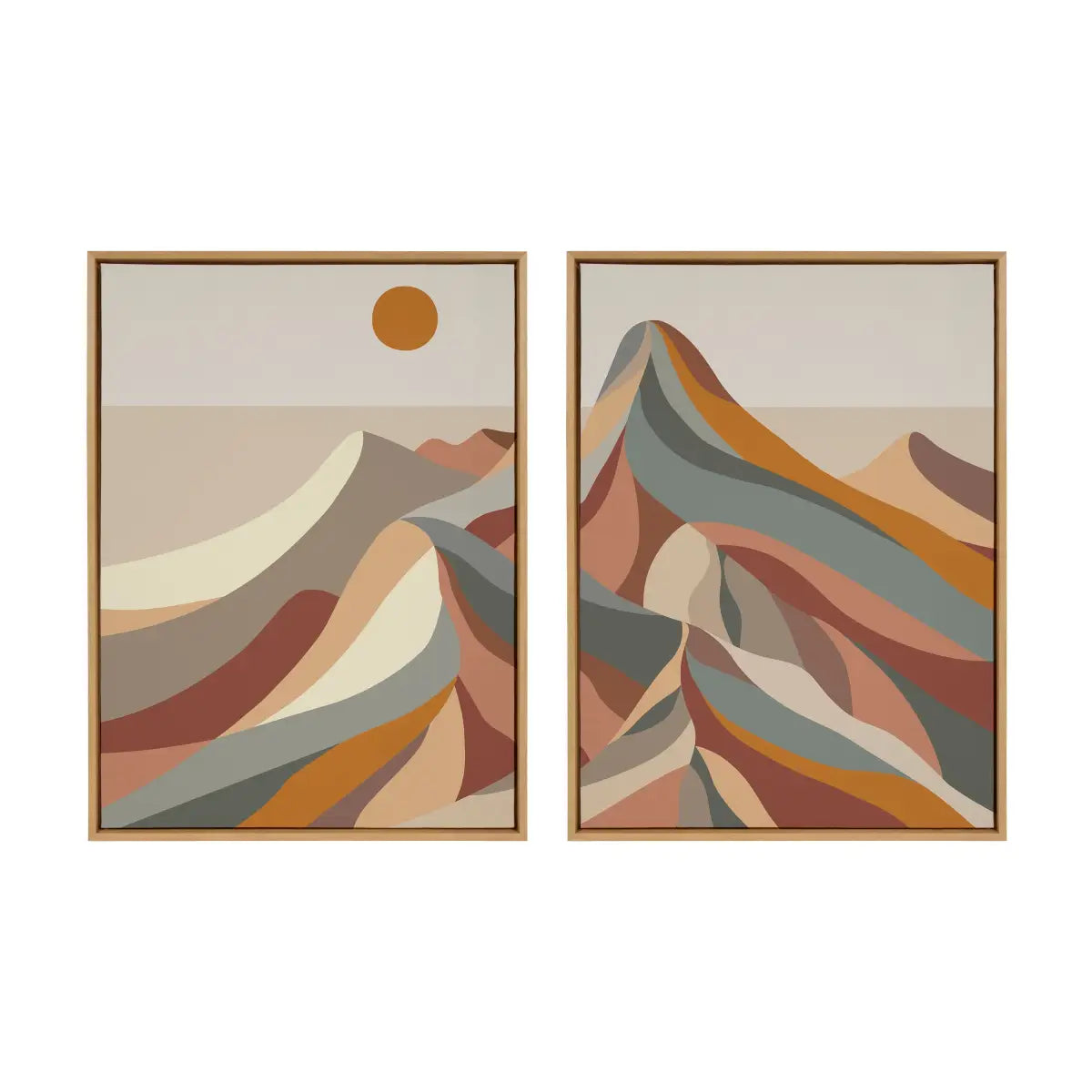 Canvas Art Print Set of 2 - Mid Century Modern Mountains - Natural / 2 Piece Set 28x38 - kateandlaurel