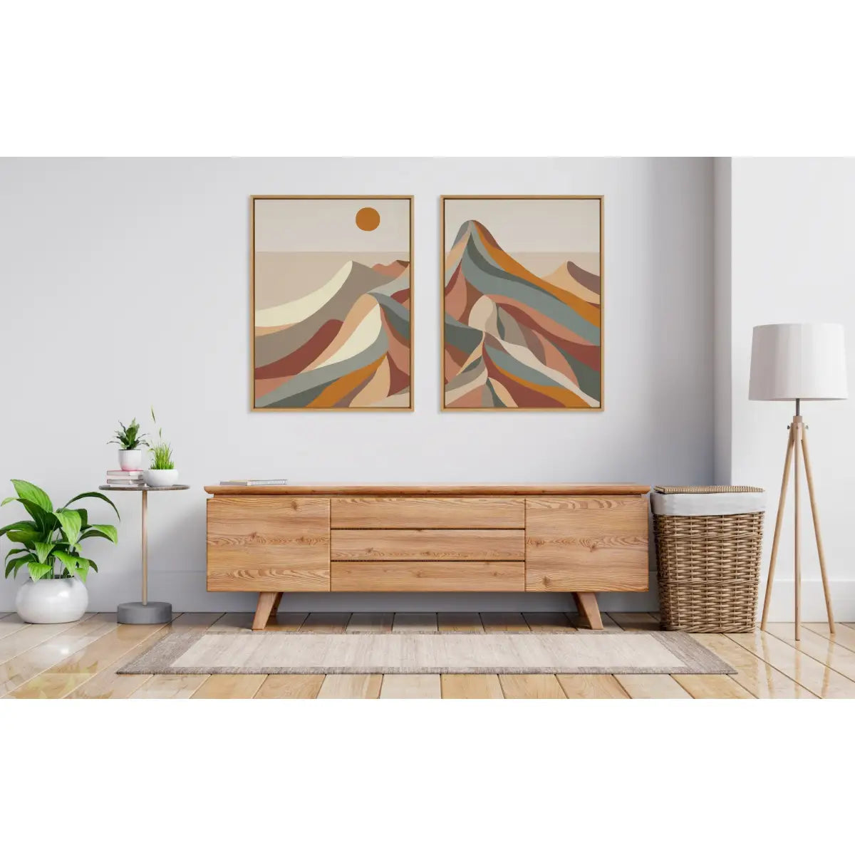 Canvas Art Print Set of 2 - Mid Century Modern Mountains - Natural / 2 Piece Set 28x38 - kateandlaurel