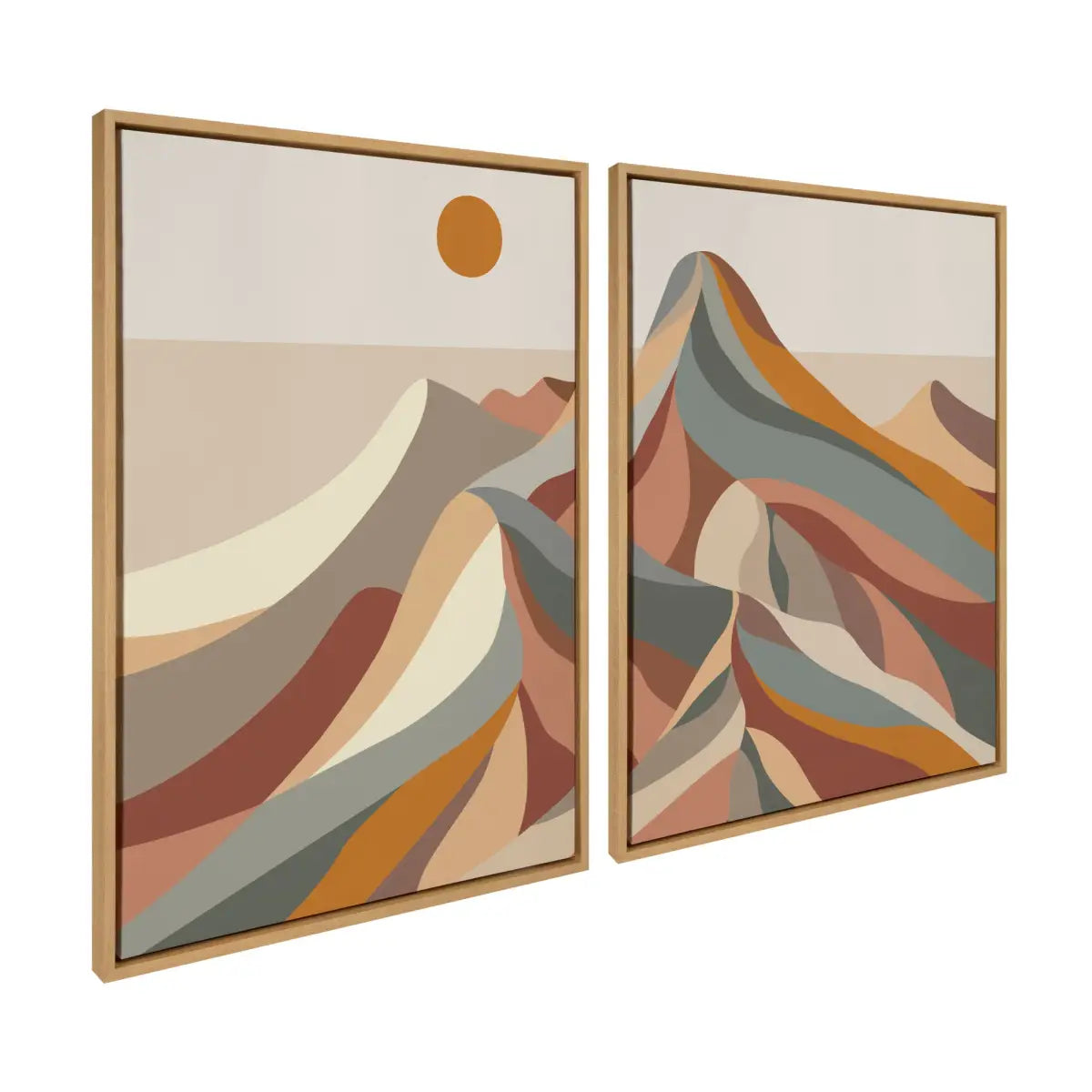 Canvas Art Print Set of 2 - Mid Century Modern Mountains - Natural / 2 Piece Set 28x38 - kateandlaurel