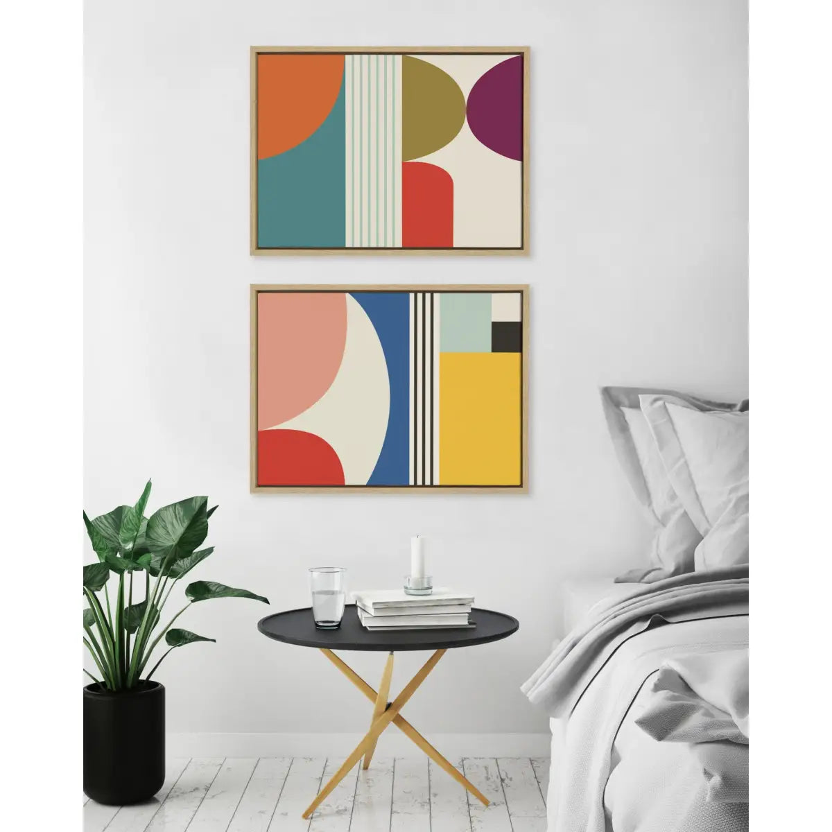 Canvas Art Print Set of 2 - Mid Century Modern Patterns - Natural / 2 Piece 18x24 - kateandlaurel