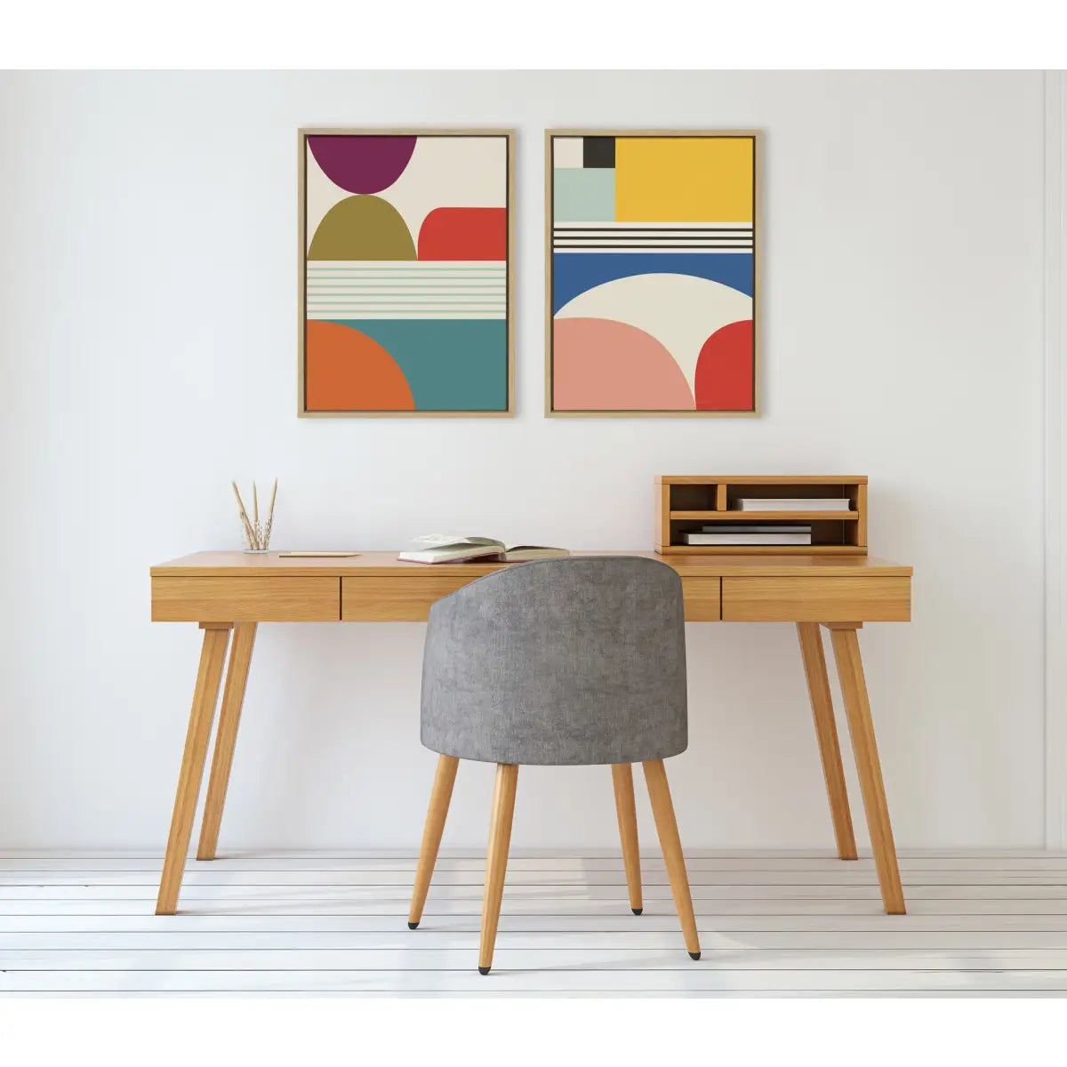 Canvas Art Print Set of 2 - Mid Century Modern Patterns - Natural / 2 Piece 18x24 - kateandlaurel