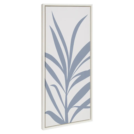 Mid Century Retro Jungle Botanical Light Blue Framed Canvas - White / 18x40 - kateandlaurel
