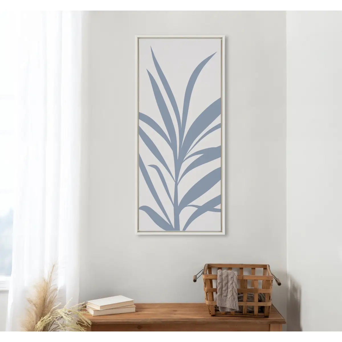 Framed Canvas - Mid Century Retro Jungle Botanical Light Blue - White / 18x40 - kateandlaurel