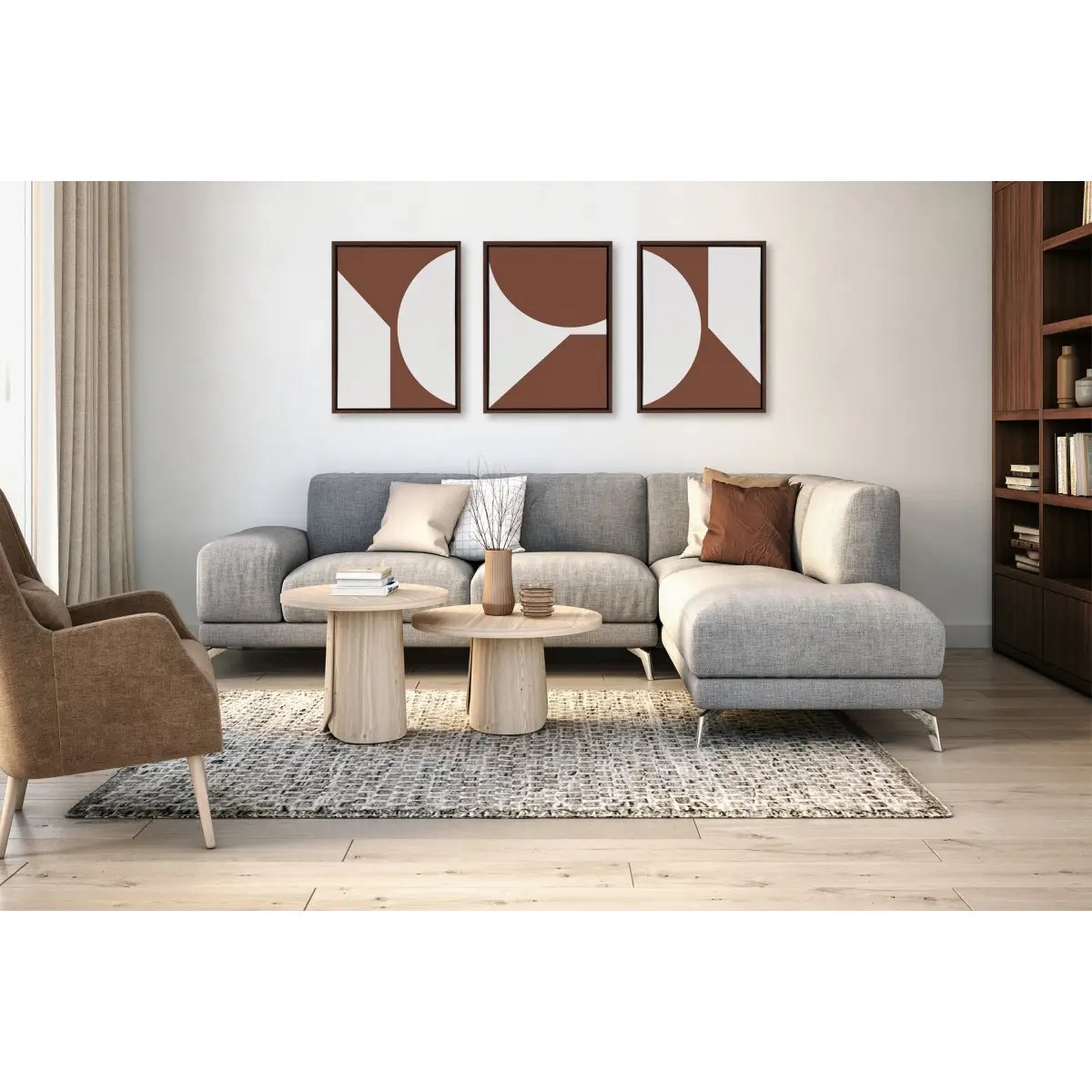 Minimal Max Mod Set Brown Framed Canvas - Brown / 3 Piece 18x24 - kateandlaurel