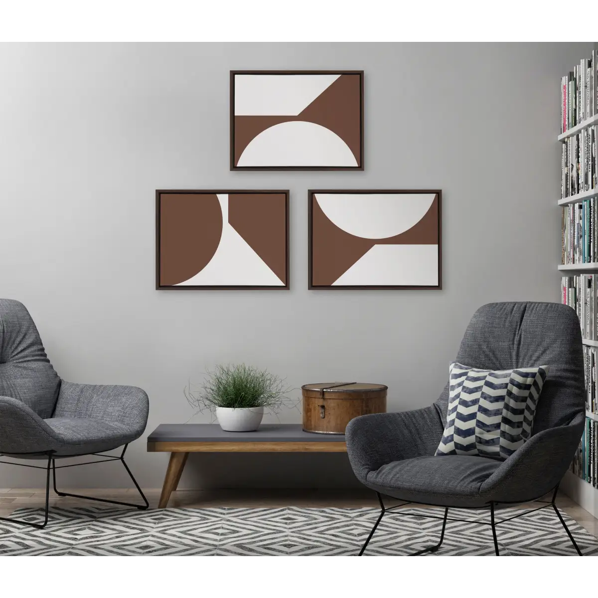 Minimal Max Mod Set Brown Framed Canvas - Brown / 3 Piece 18x24 - kateandlaurel