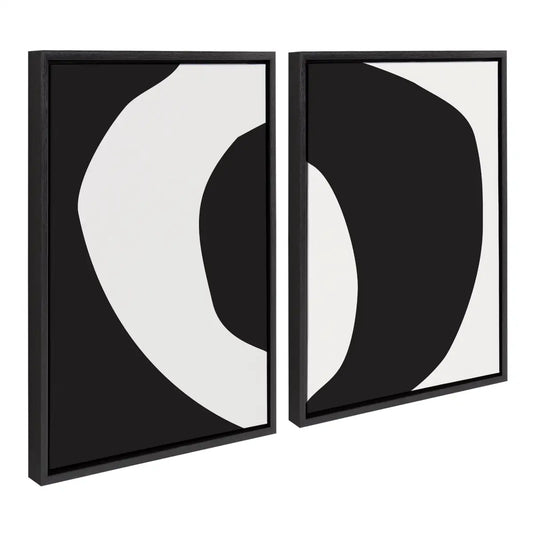 Minimal Modern Organic Abstraction 1 and 2 Black and White Framed Canvas Art Set - Black / 2 Piece Set 18x24